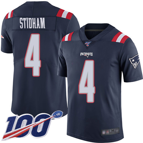 New England Patriots Limited Navy Blue Men 4 Jarrett Stidham NFL Jersey 100th Season Rush